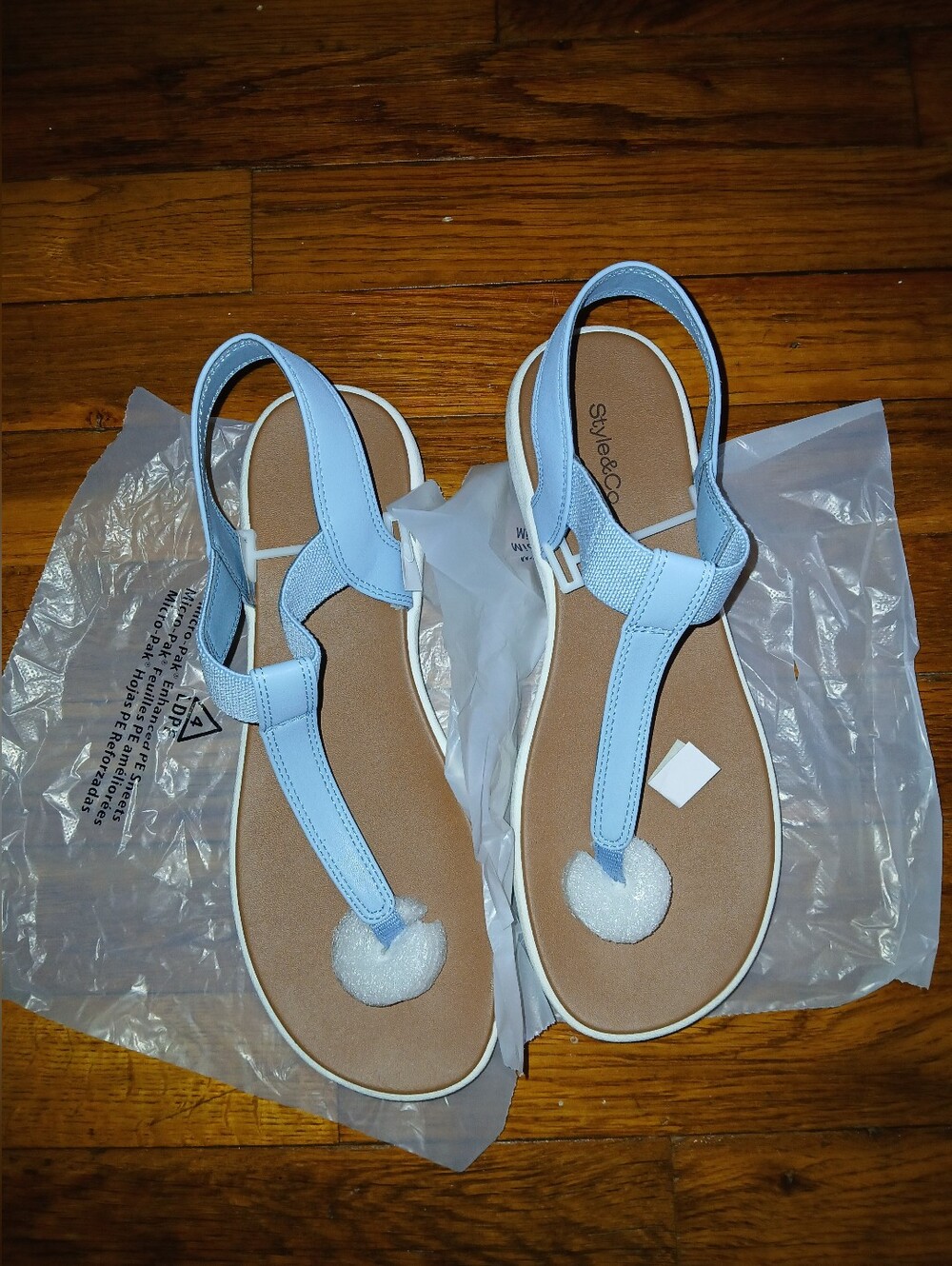 Style & Co. Women's Pastel Blue T-Strap Sandals with Ankle Strap